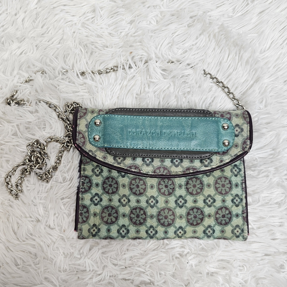 Corazon De Melon Floral Mexican Designer Adjustable Canvas Crossbody Bag.